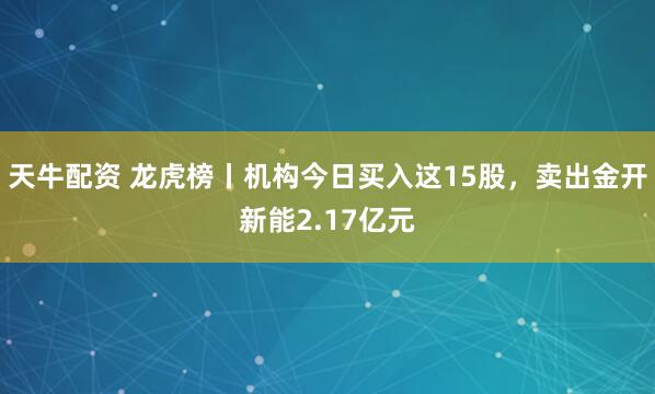 天牛配资 龙虎榜丨机构今日买入这15股，卖出金开新能2.17亿元
